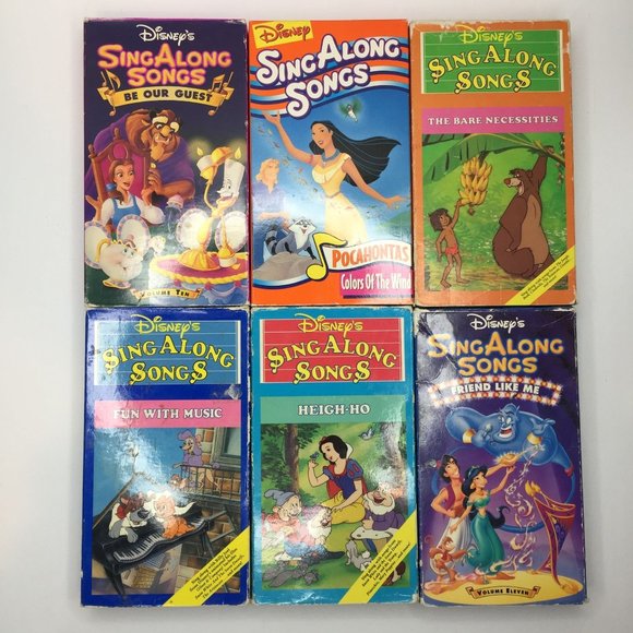 Vintage Set 6 Disney's Sing Along Songs VHS Be Guest Fun Music Bare Necessities - Picture 1 of 15